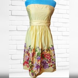 Charlotte Russe Fitted Floral Strapless Yellow Dress Juniors 3/4